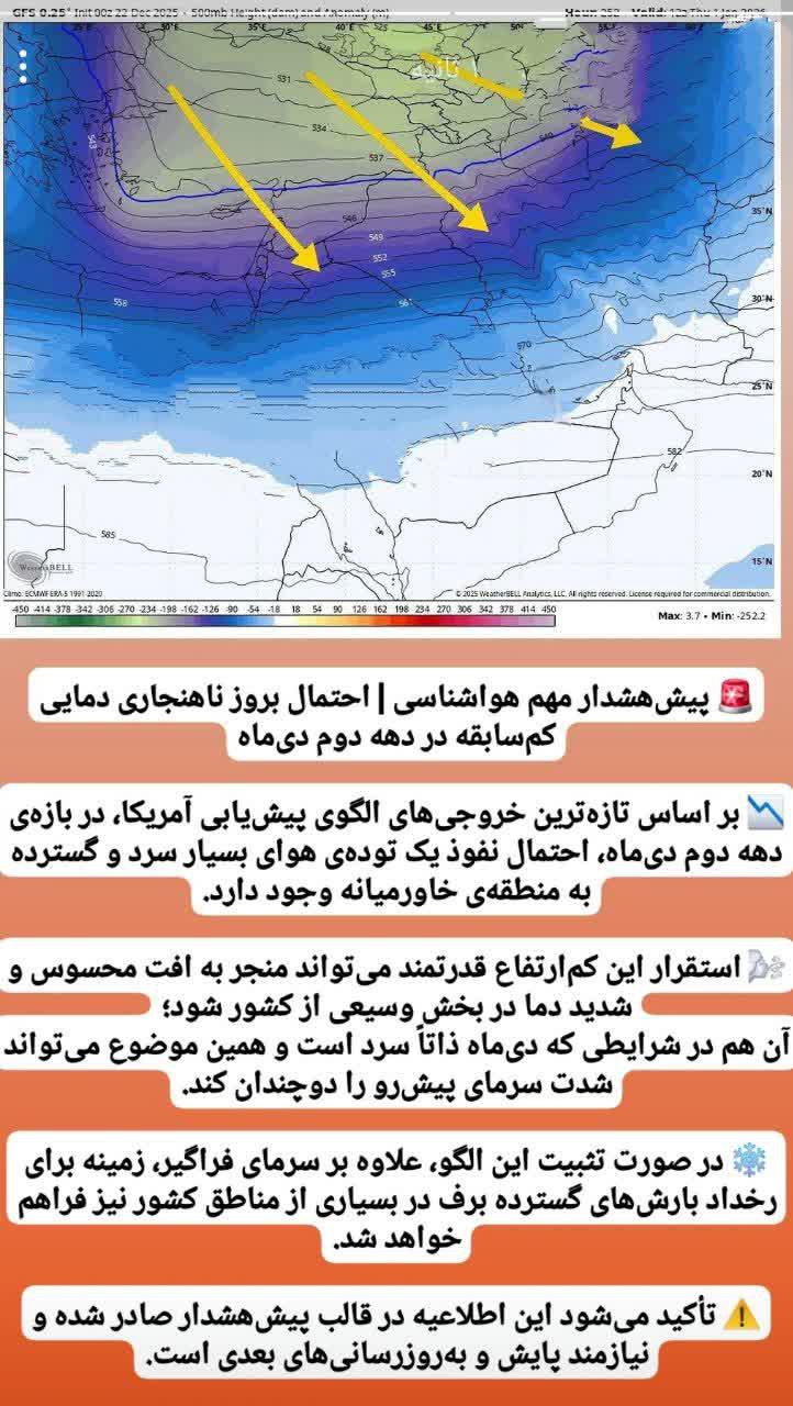 اطلاعیه پیش هشدار مهم هواشناسی در دهه دوم دی ماه ┄┅═☫ عشق آبادخبر ☫═┅┄ @eshkabar